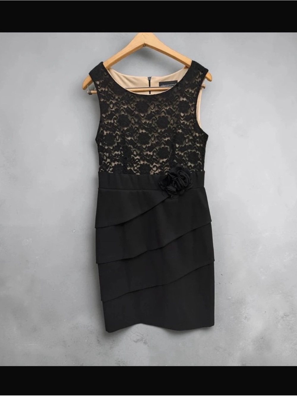 Connected Black Lace Tiered Cocktail Dress